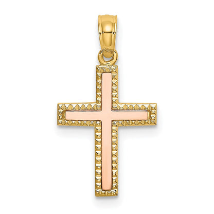 14K Bicolor Poliert Kreuz Charm