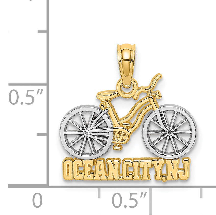 14K Gelb & Rhodium mit Weiß Ocean City, Nj Bicycle Charm