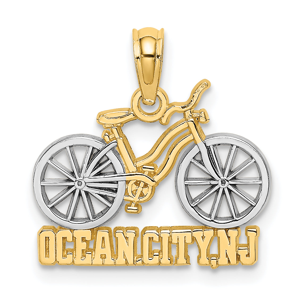 14K Gelb & Rhodium mit Weiß Ocean City, Nj Bicycle Charm