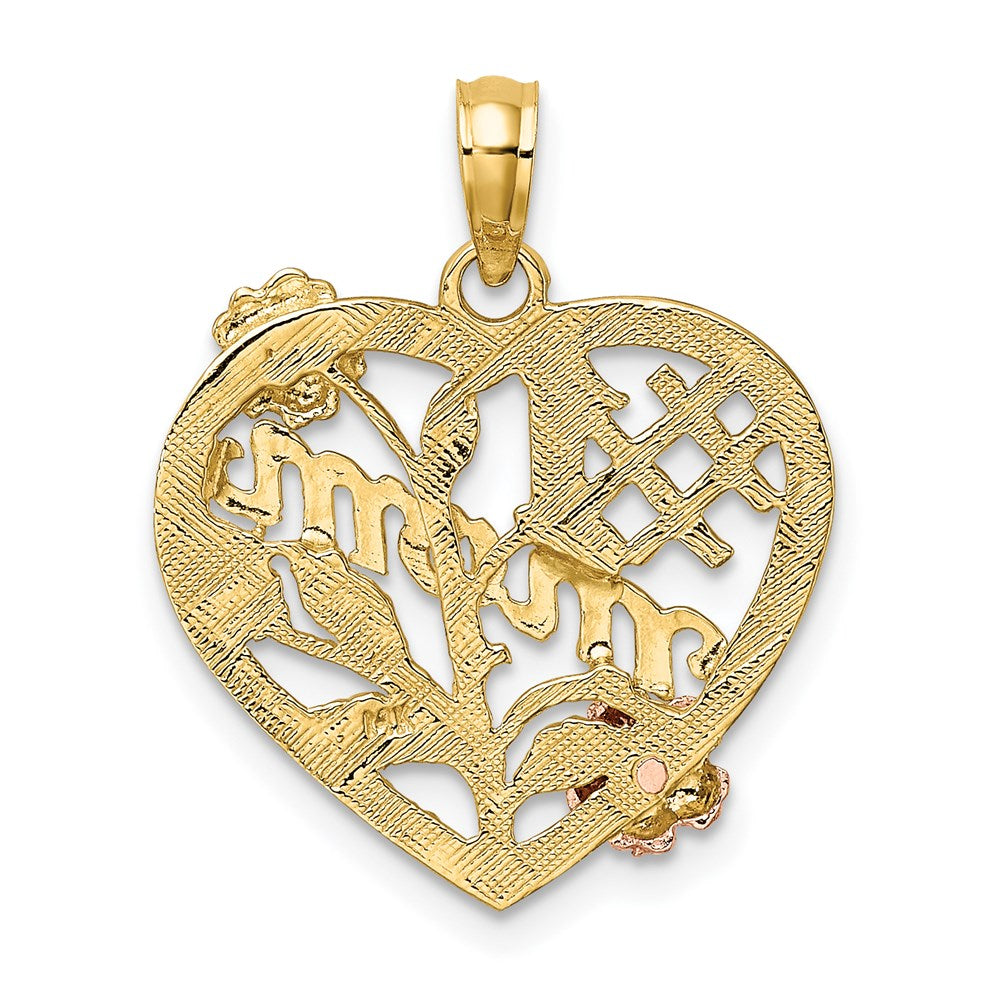 14K Bicolor-Gold (mit Weiß-Rhodium) "#1 MOM" Herz-Charm mit Blume