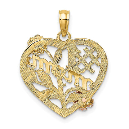 14K Bicolor-Gold (mit Weiß-Rhodium) "#1 MOM" Herz-Charm mit Blume