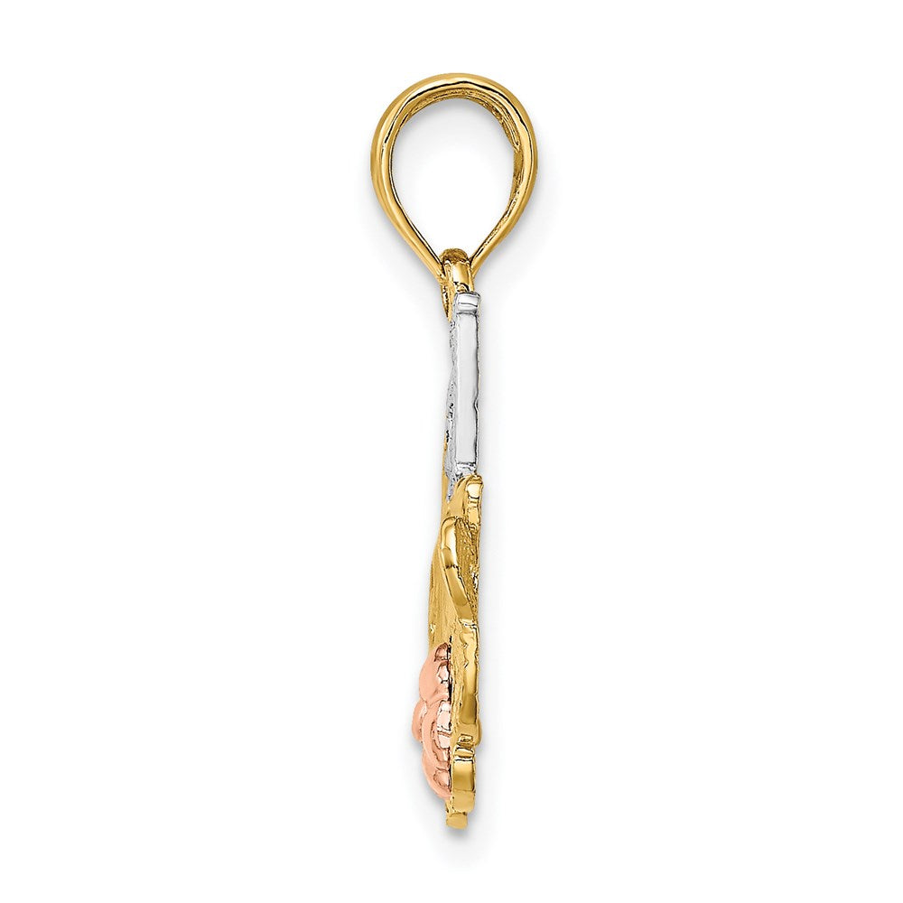 14K Zweifarbiges Gold-Charm mit Weißrhodium „#1 MAMA“ mit Blume