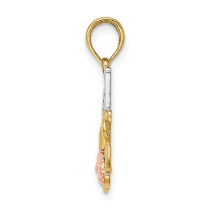 14K Zweifarbiges Gold-Charm mit Weißrhodium „#1 MAMA“ mit Blume