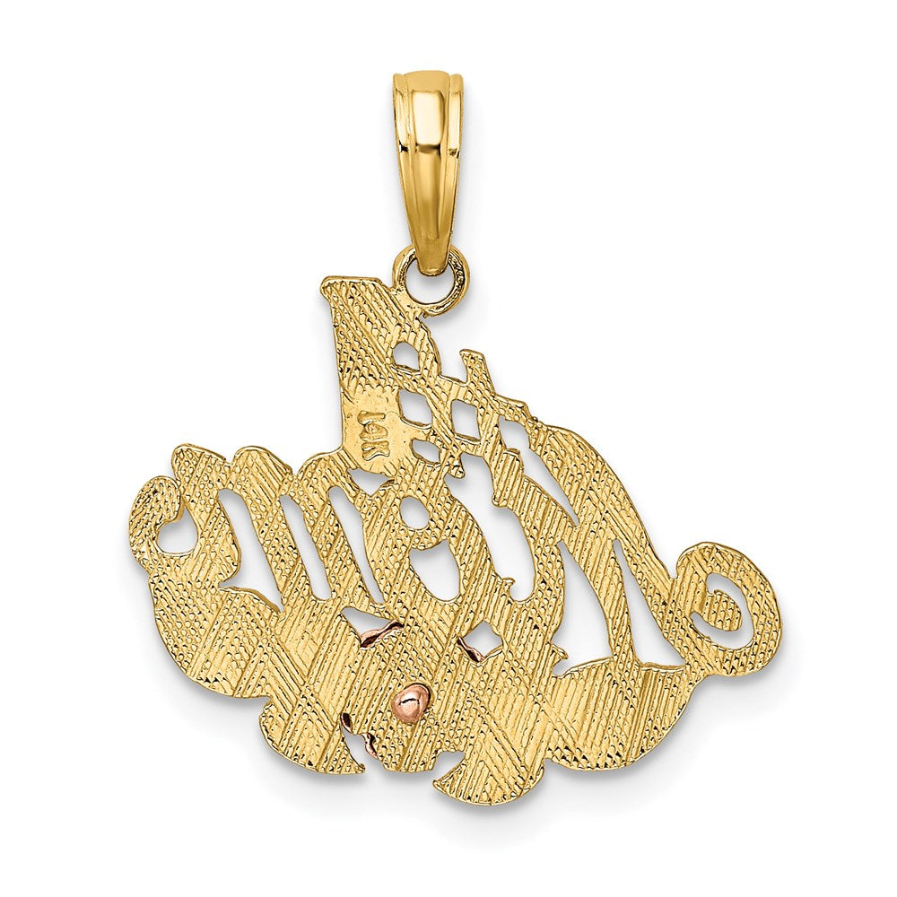 14K Zweifarbiges Gold-Charm mit Weißrhodium „#1 MAMA“ mit Blume