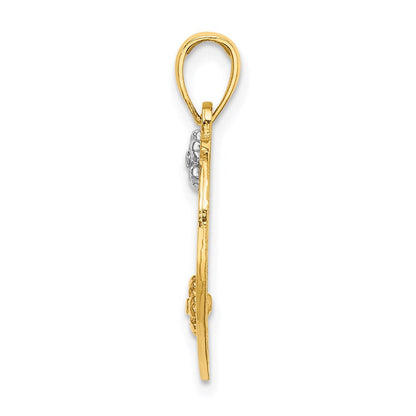 14K Bicolor-Gold mit Weiß-Rhodium „I LOVE YOU“-Herz-Charm mit Blumen