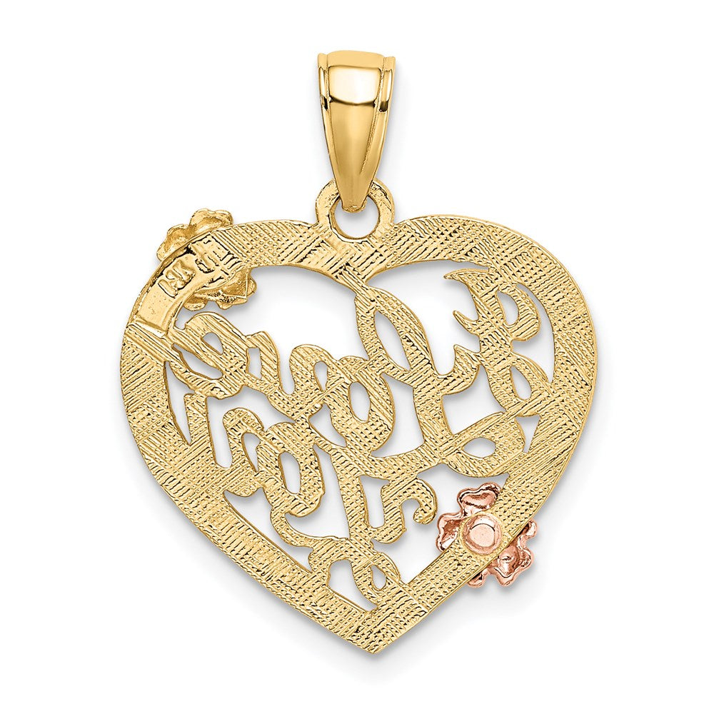 14K Bicolor-Gold mit Weiß-Rhodium „I LOVE YOU“-Herz-Charm mit Blumen