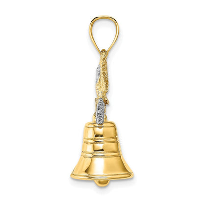 14K Gelb- und Rhodiumgold mit Rhodium, 3D beweglicher Freiheitsglocken-Charm mit Adler-Krone