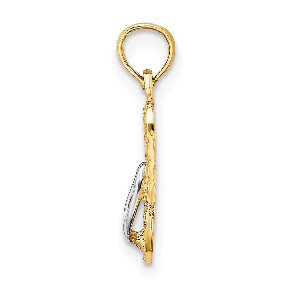 14K Gelb & Rhodium mit Weiß 3d Hawaii Einfach Flip-flop Charm