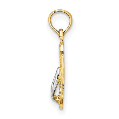 14K Gelb & Rhodium mit Weiß 3d Hawaii Einfach Flip-flop Charm