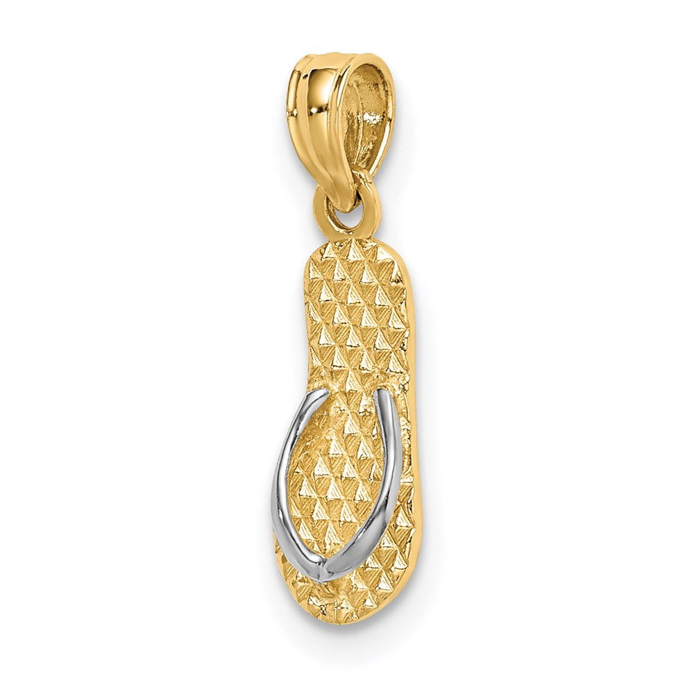 14K Gelb & Rhodium mit Weiß 3d Hawaii Einfach Flip-flop Charm