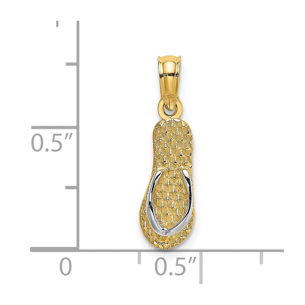 14K Gelb & Rhodium mit Weiß 3d Hawaii Einfach Flip-flop Charm