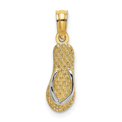 14K Gelb & Rhodium mit Weiß 3d Hawaii Einfach Flip-flop Charm