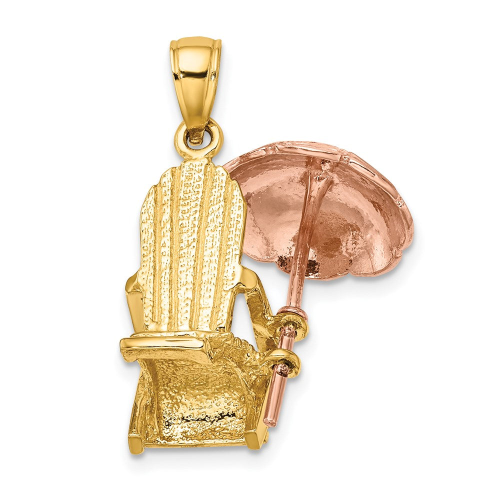 14k Bicolor-Gold (Rosé- und Gelbgold) 3-D-Strandstuhl-Charm mit Sonnenschirm