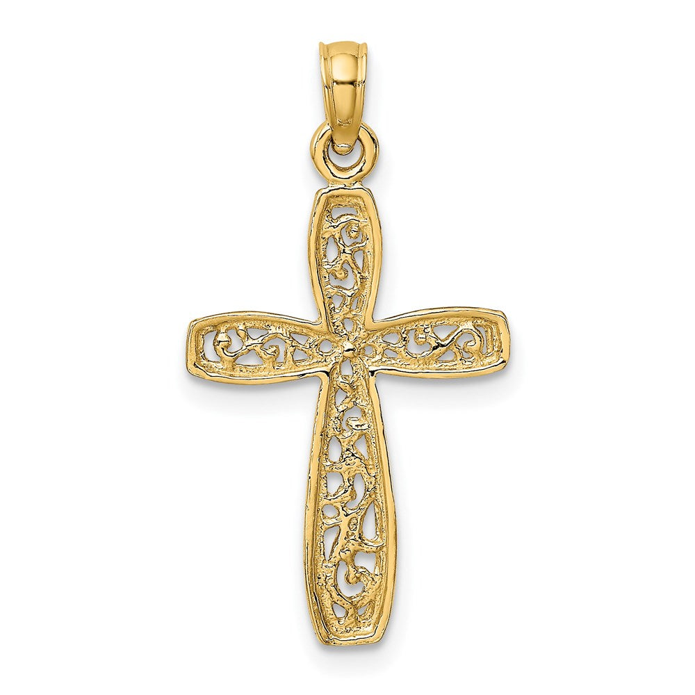 14K Gelb & Rhodium mit Filigran Kreuz Charm