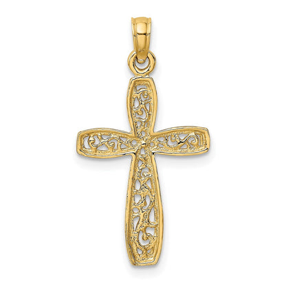 14K Gelb & Rhodium mit Filigran Kreuz Charm