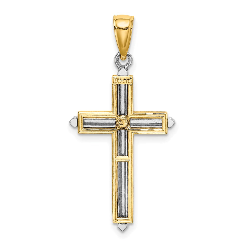 14K Bicolor Gold Polierter Kreuz-Charm