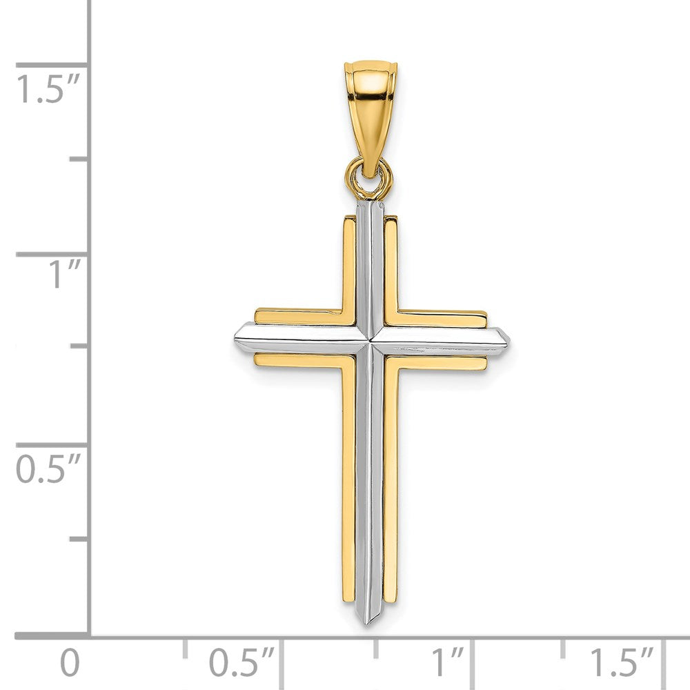 14K Bicolor Gold Polierter Kreuz-Charm