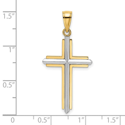 14K Bicolor Gold Polierter Kreuz-Charm