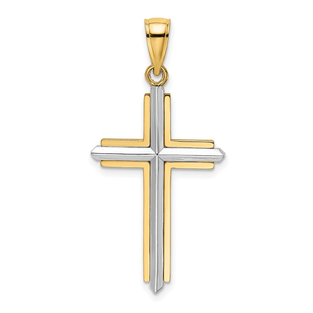 14K Bicolor Gold Polierter Kreuz-Charm