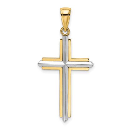 14K Bicolor Gold Polierter Kreuz-Charm