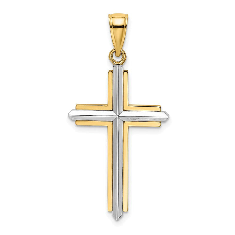 14K Bicolor Gold Polierter Kreuz-Charm