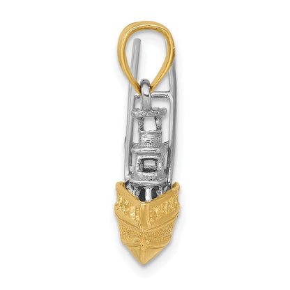 14K Bicolor Gold Charm „Offshore-Sportfischerboot" strukturiert, 3D