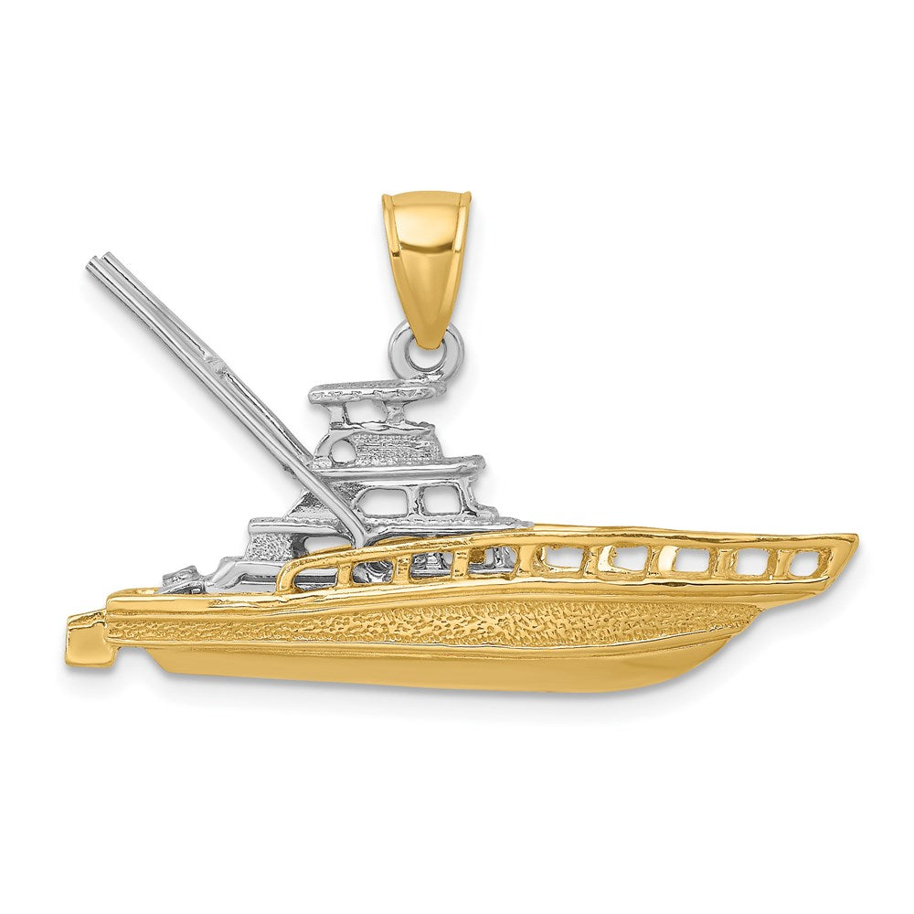 14K Bicolor Gold Charm „Offshore-Sportfischerboot" strukturiert, 3D