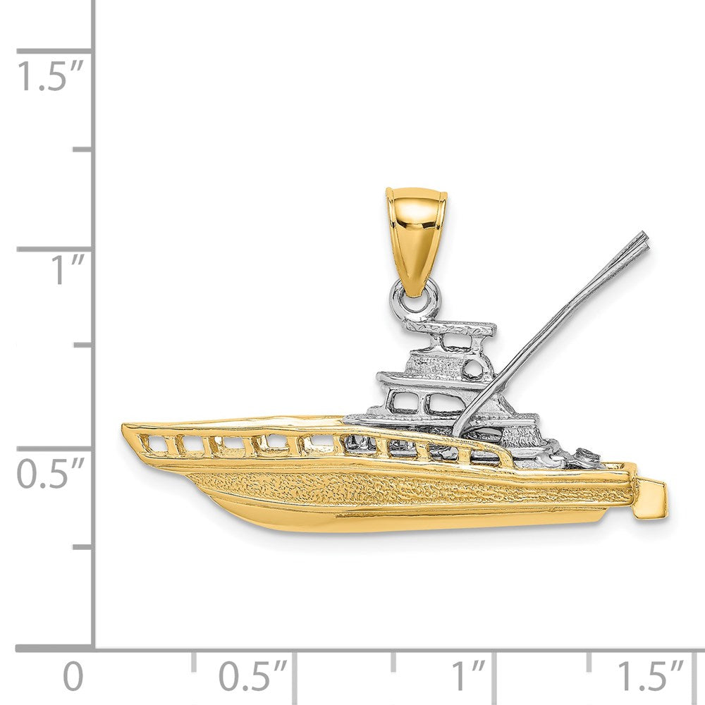 14K Bicolor Gold Charm „Offshore-Sportfischerboot" strukturiert, 3D