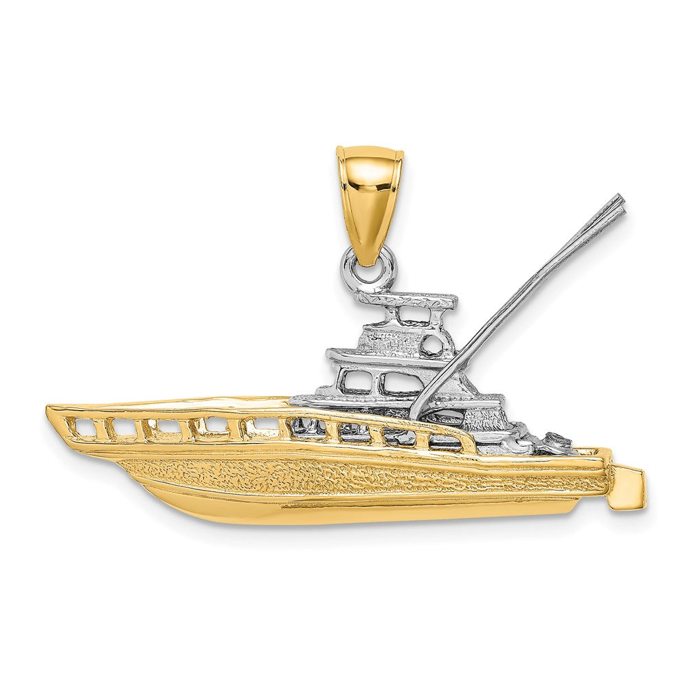 14K Bicolor Gold Charm „Offshore-Sportfischerboot" strukturiert, 3D