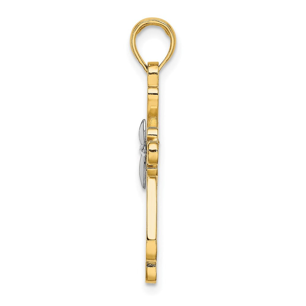 14K Gelb- und Rhodiumgold mit rhodiniertem, poliertem Fantasiekreuz-Charm
