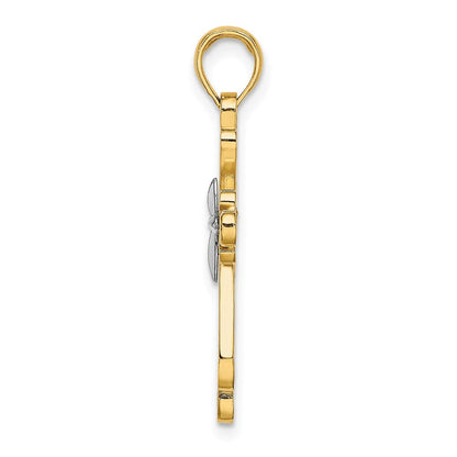 14K Gelb- und Rhodiumgold mit rhodiniertem, poliertem Fantasiekreuz-Charm