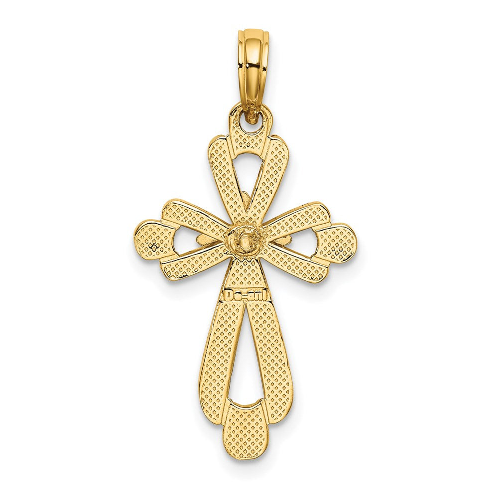14K Gelb- und Rhodiumgold mit rhodiniertem, poliertem Fantasiekreuz-Charm