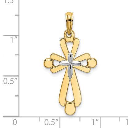 14K Gelb- und Rhodiumgold mit rhodiniertem, poliertem Fantasiekreuz-Charm