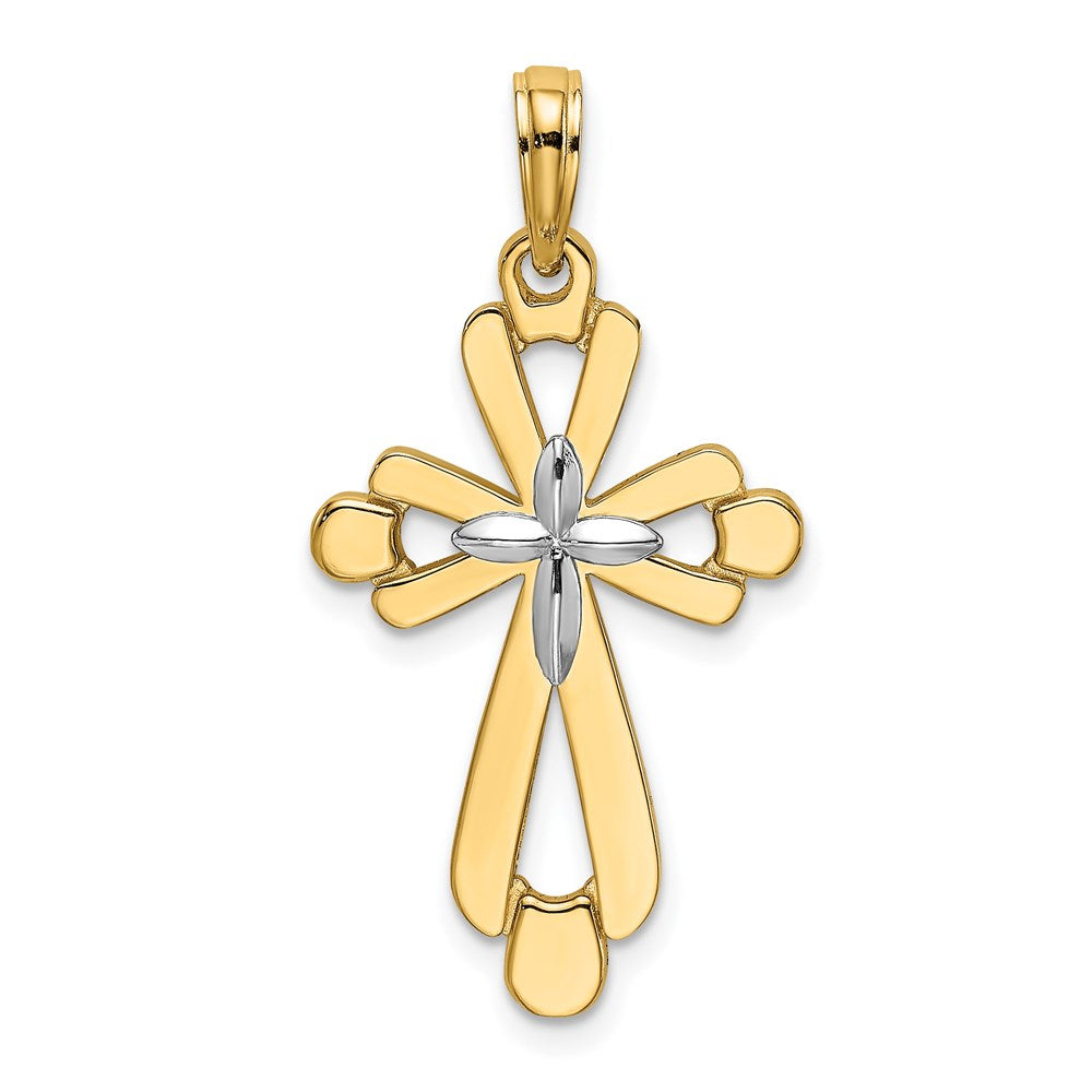 14K Gelb- und Rhodiumgold mit rhodiniertem, poliertem Fantasiekreuz-Charm