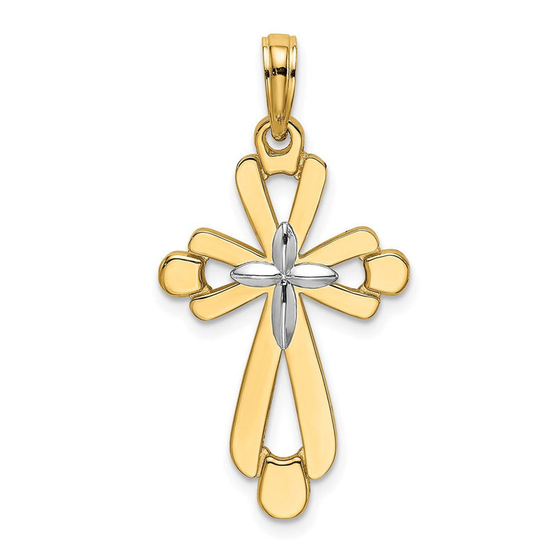 14K Gelb- und Rhodiumgold mit rhodiniertem, poliertem Fantasiekreuz-Charm
