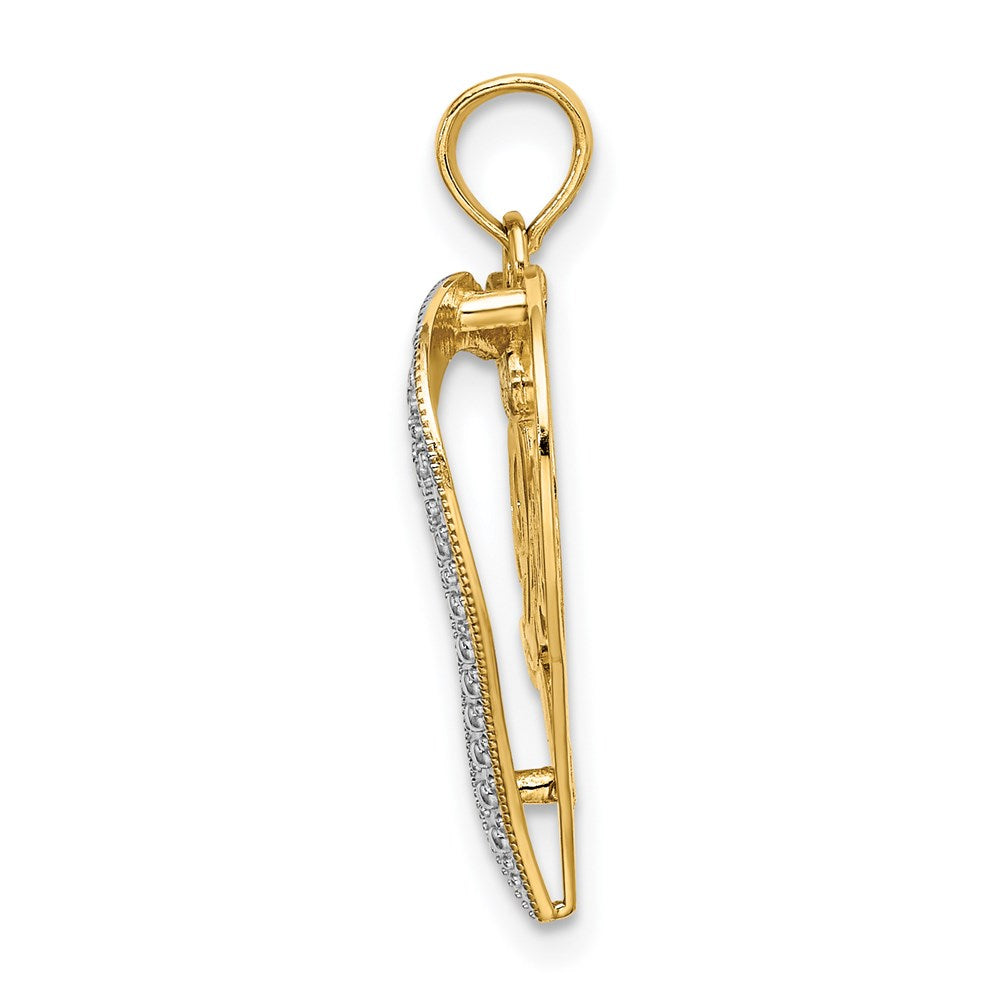 14 Karat Gelb- und Rhodiumgold mit Weißrhodium Herz Diamantschliff LOVE Charm