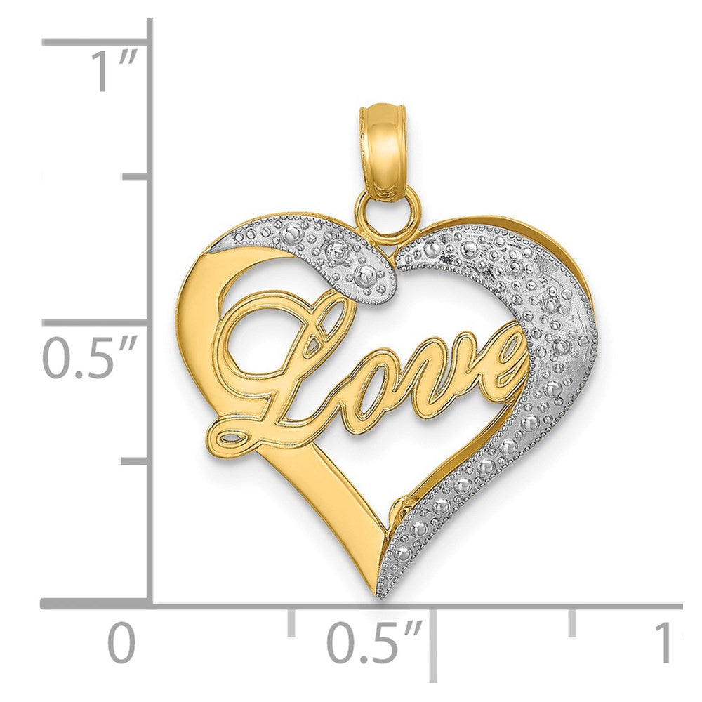 14 Karat Gelb- und Rhodiumgold mit Weißrhodium Herz Diamantschliff LOVE Charm