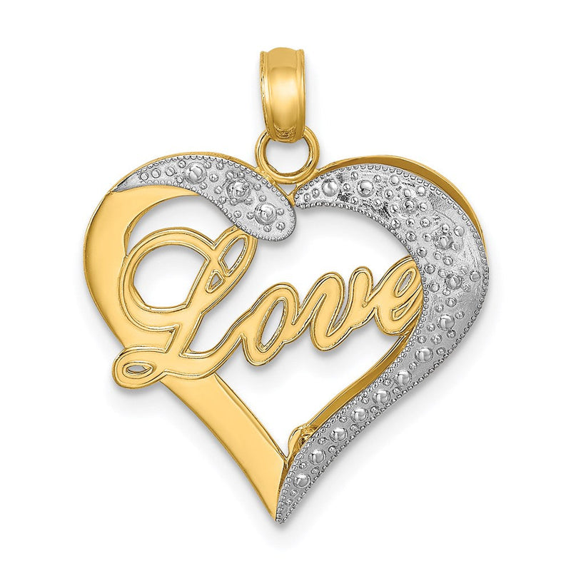 14 Karat Gelb- und Rhodiumgold mit Weißrhodium Herz Diamantschliff LOVE Charm