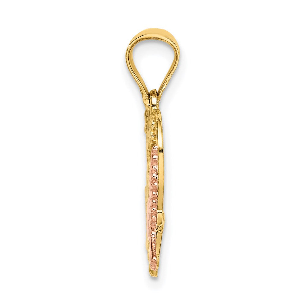 14K Bicolor-Gold mit Weißrhodium AMOR Herz mit Tauben Charm
