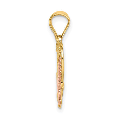14K Bicolor-Gold mit Weißrhodium AMOR Herz mit Tauben Charm