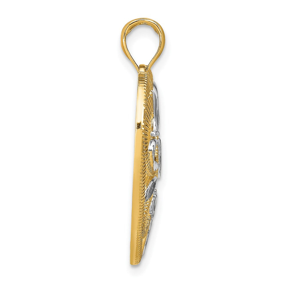 14 Karat Gelb- und Rhodiumgold mit rhodinierter, texturierter Herz-Charm