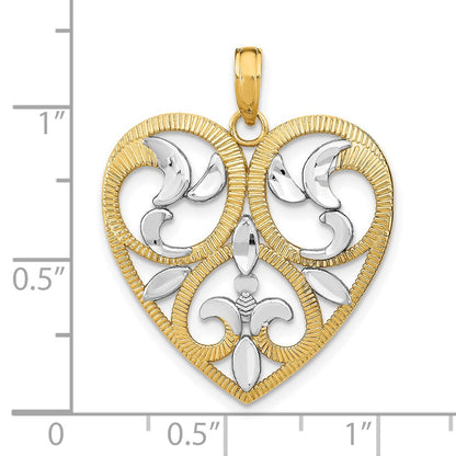 14 Karat Gelb- und Rhodiumgold mit rhodinierter, texturierter Herz-Charm