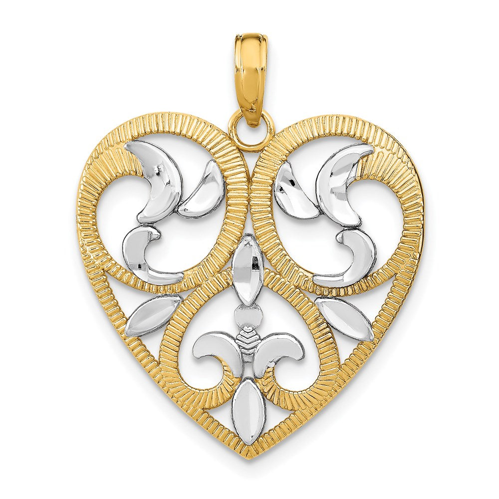 14 Karat Gelb- und Rhodiumgold mit rhodinierter, texturierter Herz-Charm