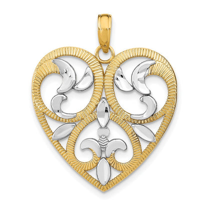 14 Karat Gelb- und Rhodiumgold mit rhodinierter, texturierter Herz-Charm