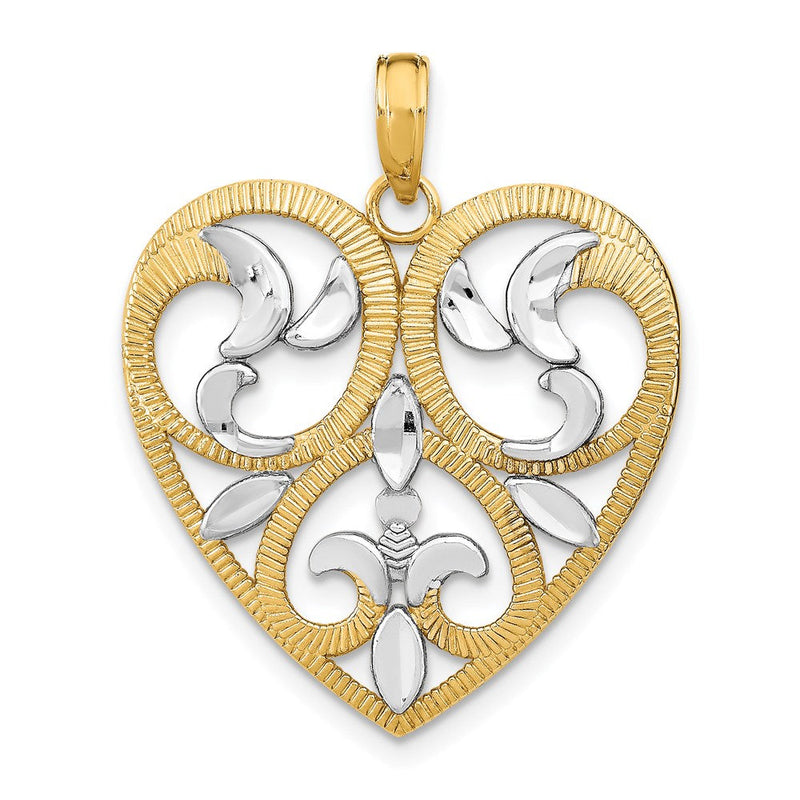 14 Karat Gelb- und Rhodiumgold mit rhodinierter, texturierter Herz-Charm