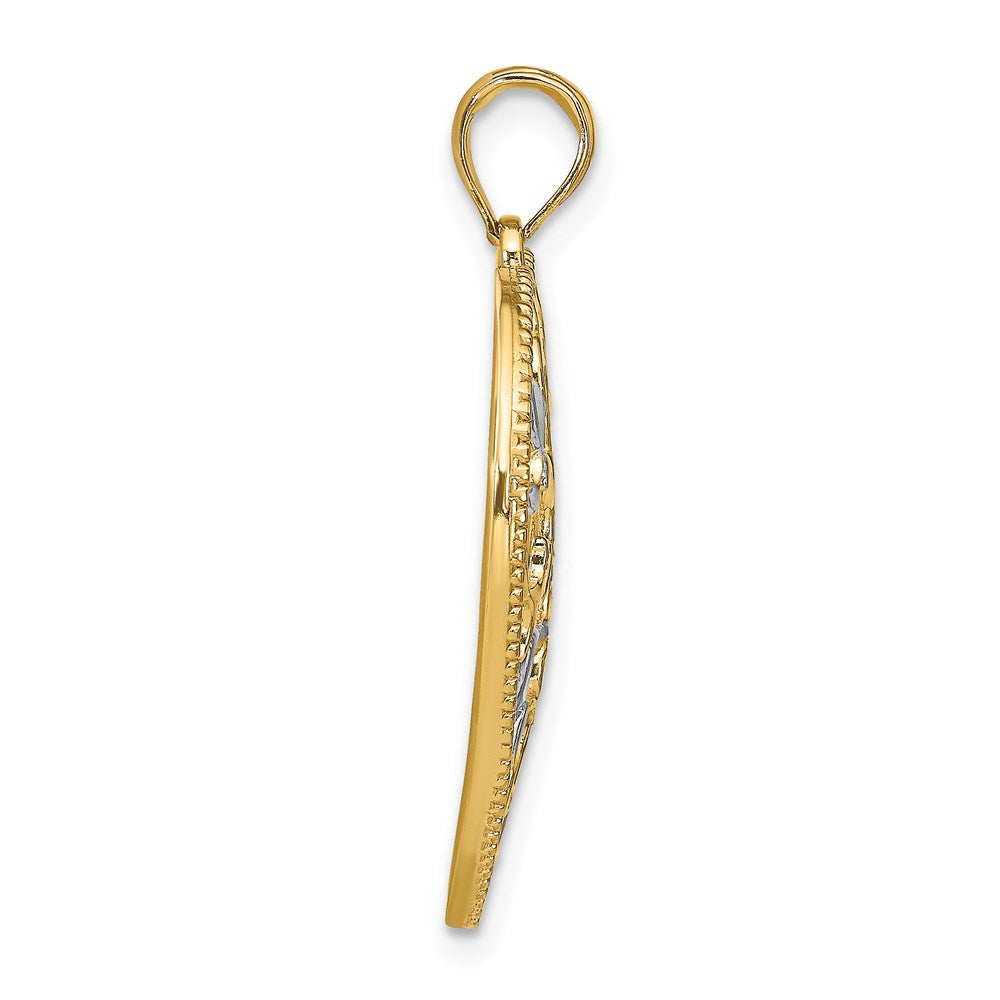 Herzcharm aus 14K Gelb- und Rhodiumgold mit Rhodium-Filigran-Blattakzent