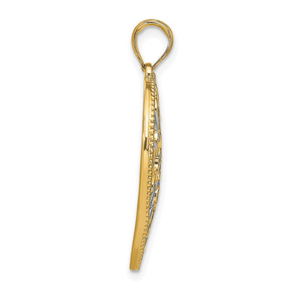 Herzcharm aus 14K Gelb- und Rhodiumgold mit Rhodium-Filigran-Blattakzent