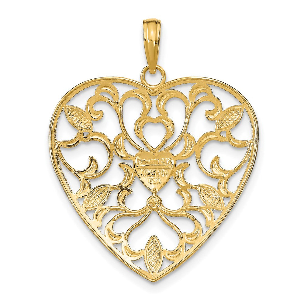 Herzcharm aus 14K Gelb- und Rhodiumgold mit Rhodium-Filigran-Blattakzent