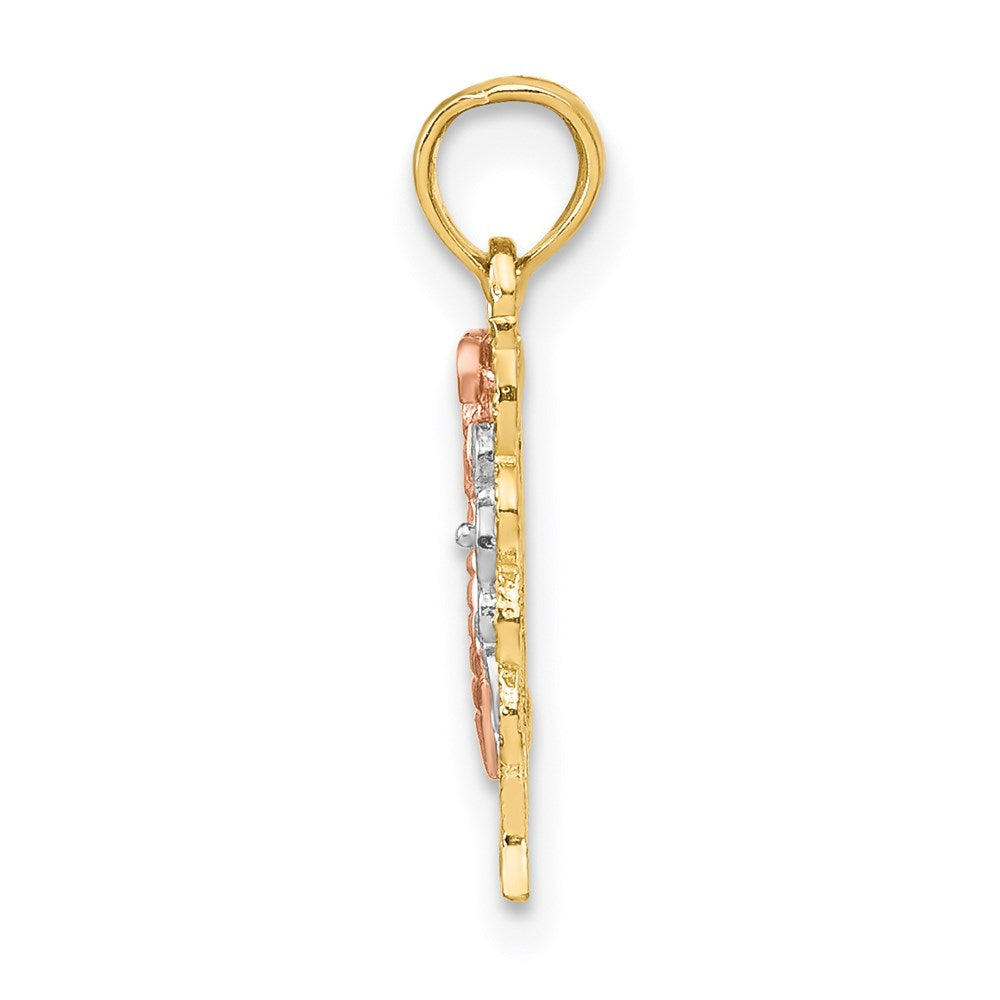 14K Bicolor mit Weiß Rhodium Schmetterling Ausgeschnitten Charm