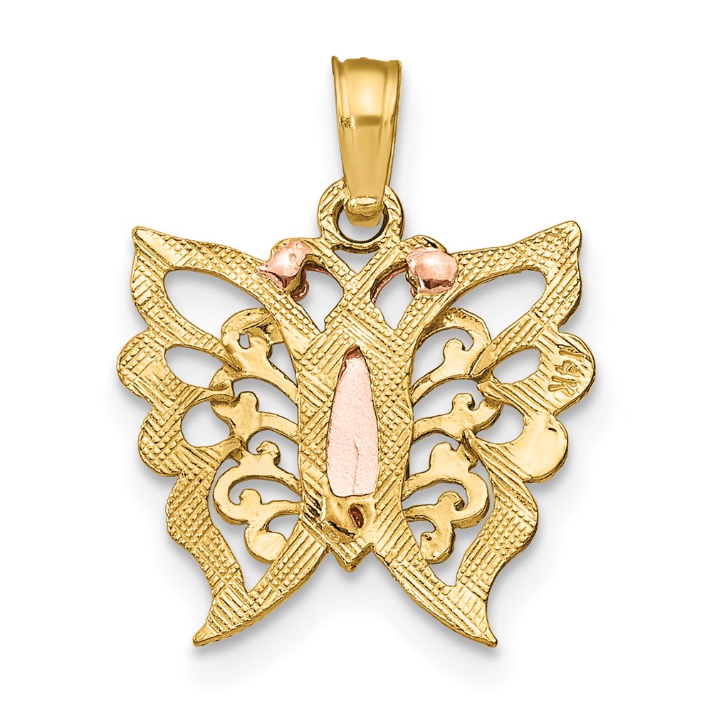 14K Bicolor mit Weiß Rhodium Schmetterling Ausgeschnitten Charm